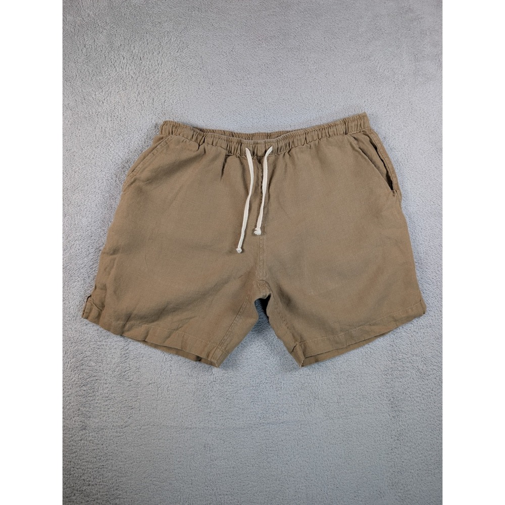 Alex Crane Bo Shorts Mens Medium Khaki Tan 100% Linen Elastic Drawstring Casual